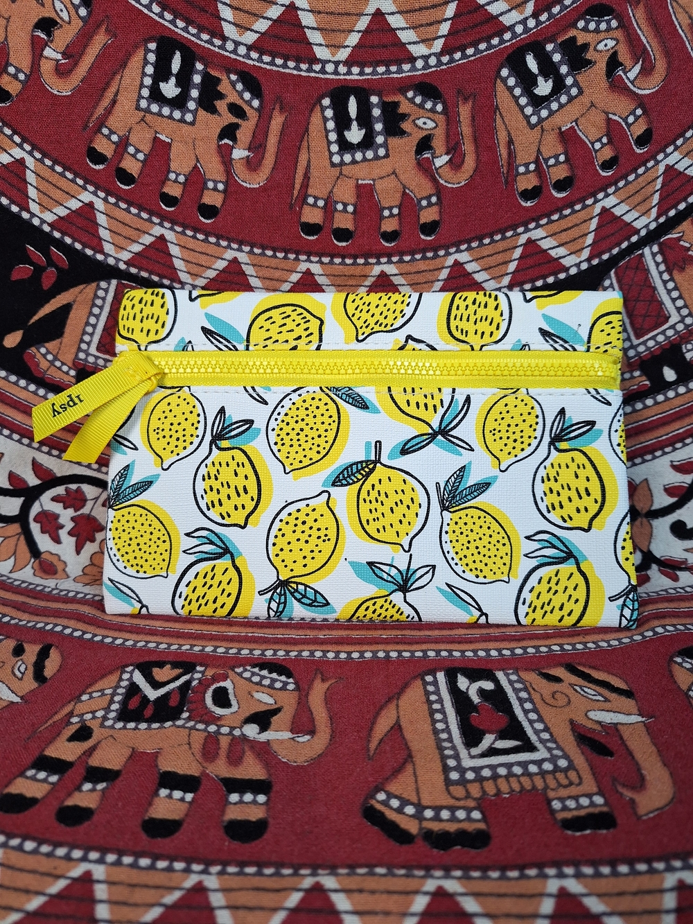 IPSY Watercolor Lemon Print Zip Pouch Cosmetic Travel Bag
